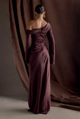 Iris Long Sleeve Satin Maxi Dress - Dark Chocolate